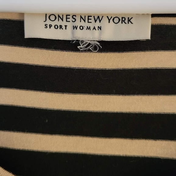 Jones New York Women's Blouse Tan and Black Diagonal Stripes - Picture 1 of 3